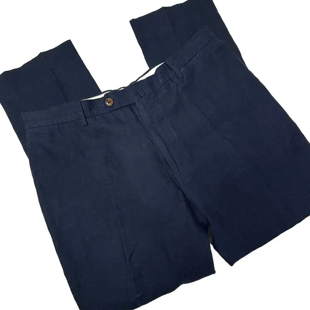 Connolly England Mens Linen Trousers Pants EU56‎ 36X30 Navy Tapered Italy EUC